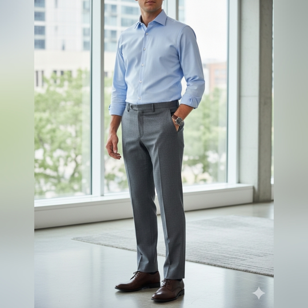 Men's Nordstrom Men's Shop Trim Fit Dress Pants - Gray - Size 32 / 32 - EUC